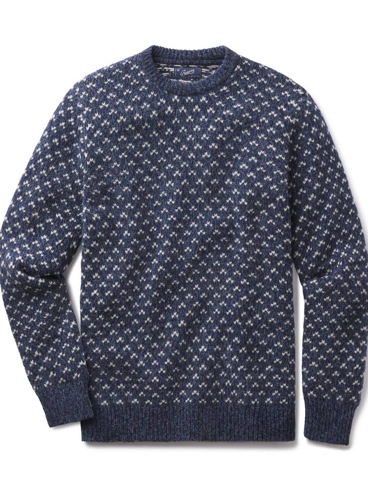 Birdseye Heritage Lambswool Crew - Blu Crema per la vendita all'ingrosso da parte di Grayers