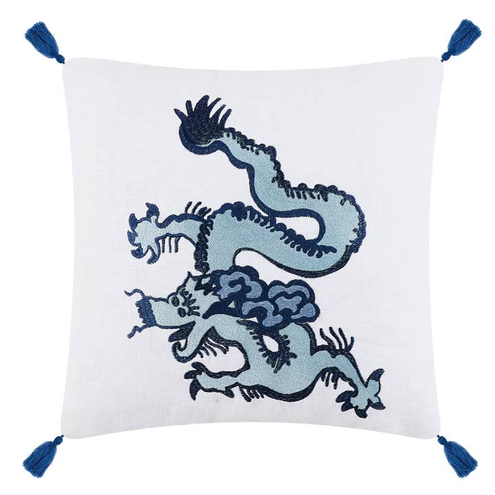 Dragon Rose Embroidered W/Tassel Pillow for wholesale by Peking Handicraft