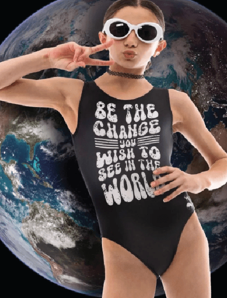 Foxy's Leotards - Wholesale Turnpakje - Kinderen - Wees de Verandering Turnpakje - Inspirerende Quote, Gratis Sticker!0