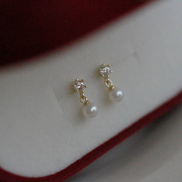Dainty Pearl Dangle Drop Earrings in 925 Sterling Silver for wholesale by Perimade & Co. LLC