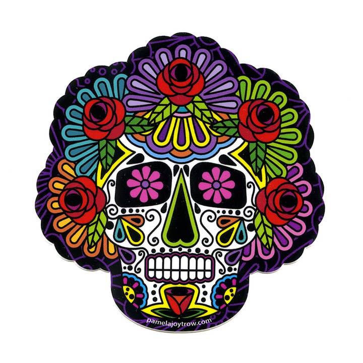 Sugar Flora Sugar Skull Sticker for wholesale by The Art of Pamela Joy Trow