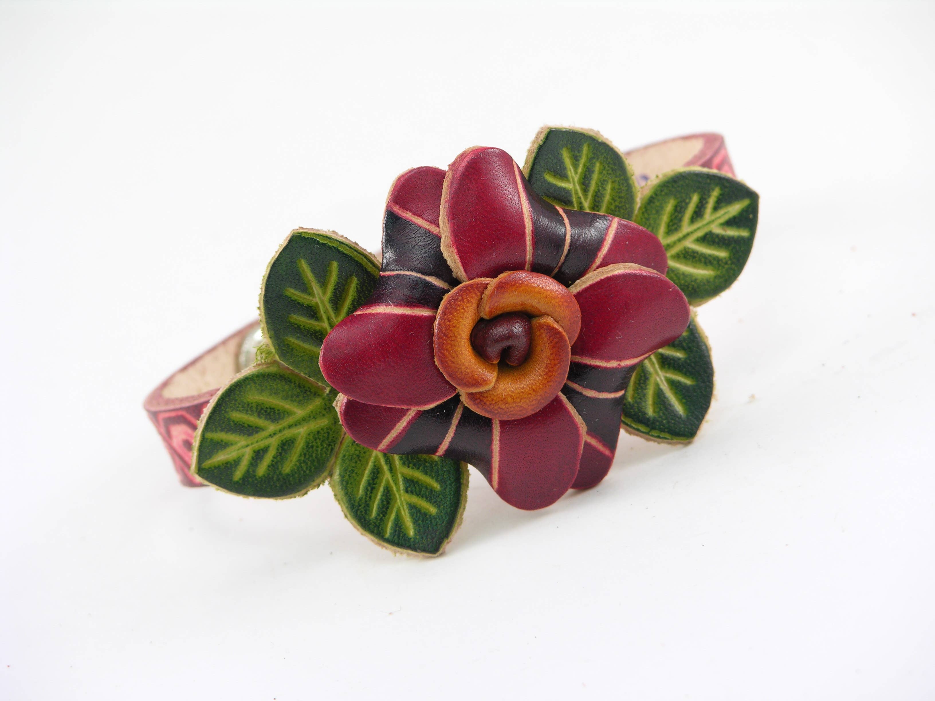 Sunflower Handmade leather inc - Wholesale Bangle Bracelet - Handmade Leather Flower Bracelet - BR465