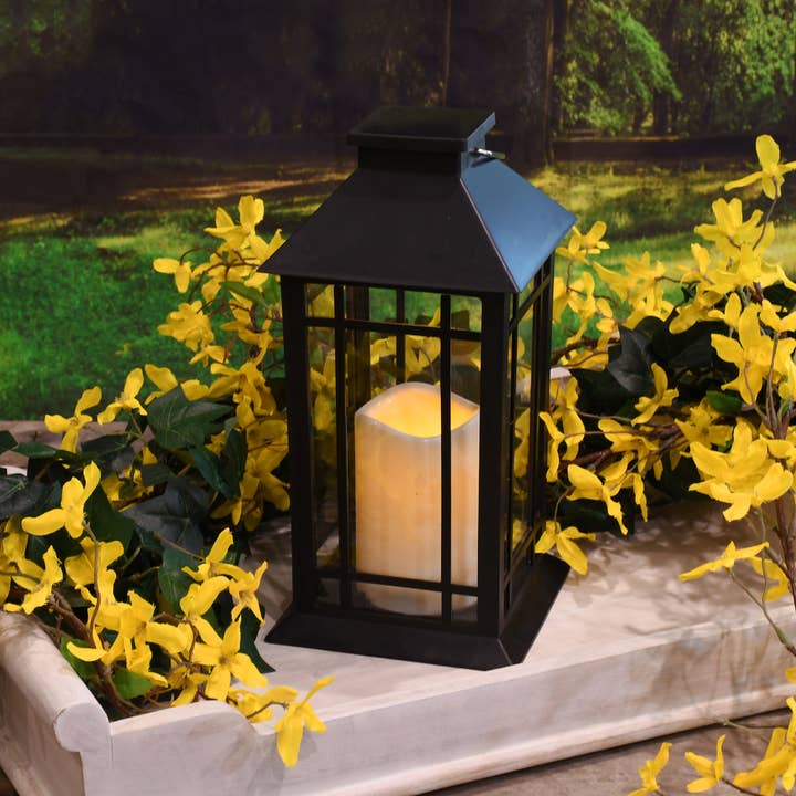 LumaBase - Wholesale Lantern - Solar Powered Lantern with LED Candle - Black Window