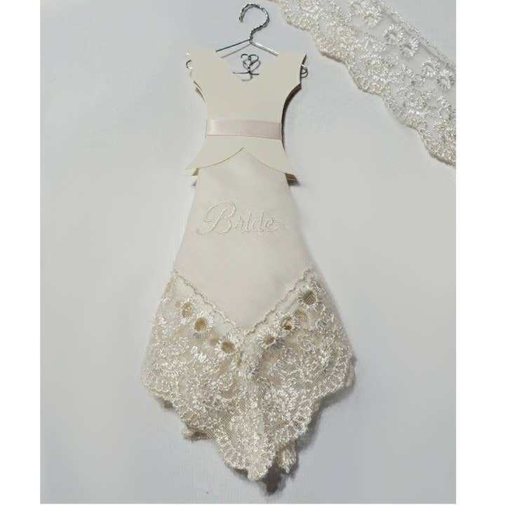 Simply Charming - Wholesale Handkerchief – Women's - Ivory "Bride" Wedding Dress Hanky W/ Blush Ribbon0