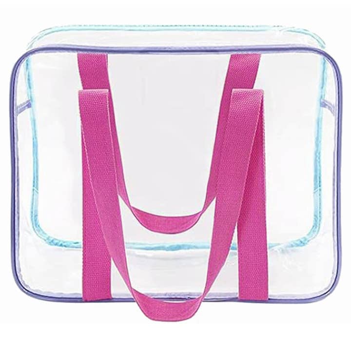 Cap Zone - Wholesale Tote Bag - Women's - Multicolor Clear PVC Nylon Single Zip Tote Bag