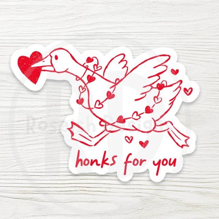 Honks For You Water Bottle Sticker, Funny Goose Love Decal, Silly Bird Pun, Cute Animal Valentine Gift for wholesale by Roseish Designs