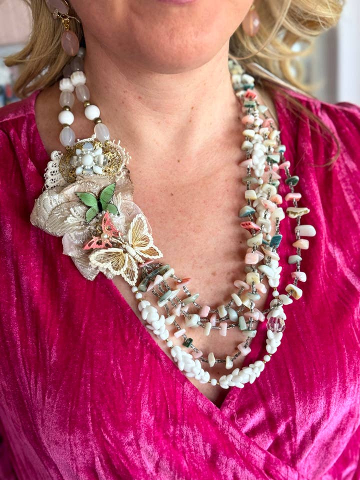 Upcycled Vintage Handmade Floral Pastel Statement Necklace for wholesale by Jo Noelle