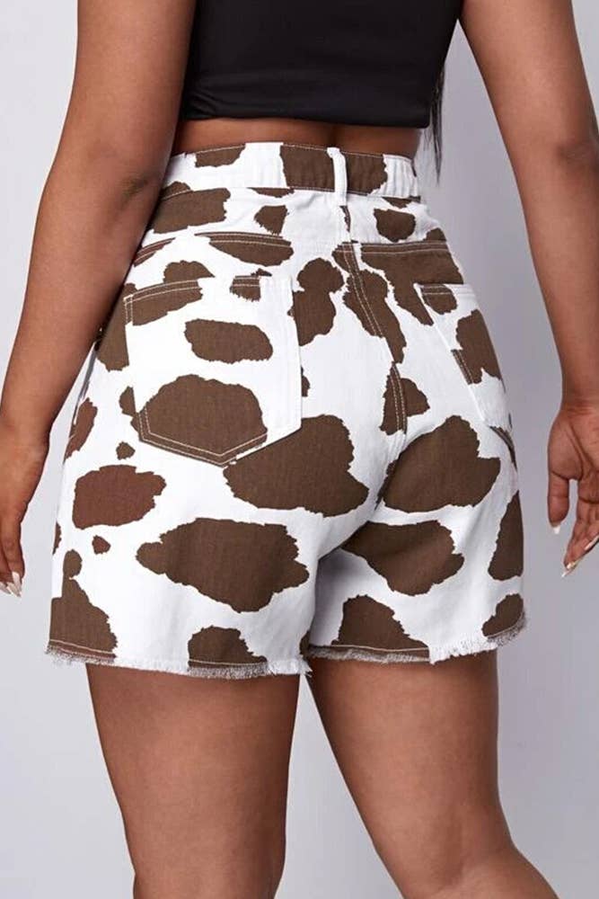 UNISHE - Wholesale Shorts - Women's - BTMW021 Western Cow Print High Waist Denim Shorts7