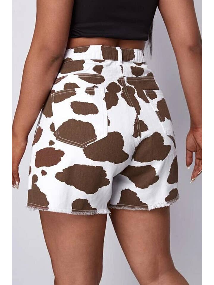 UNISHE - Wholesale Shorts - Women's - BTMW021 Western Cow Print High Waist Denim Shorts7