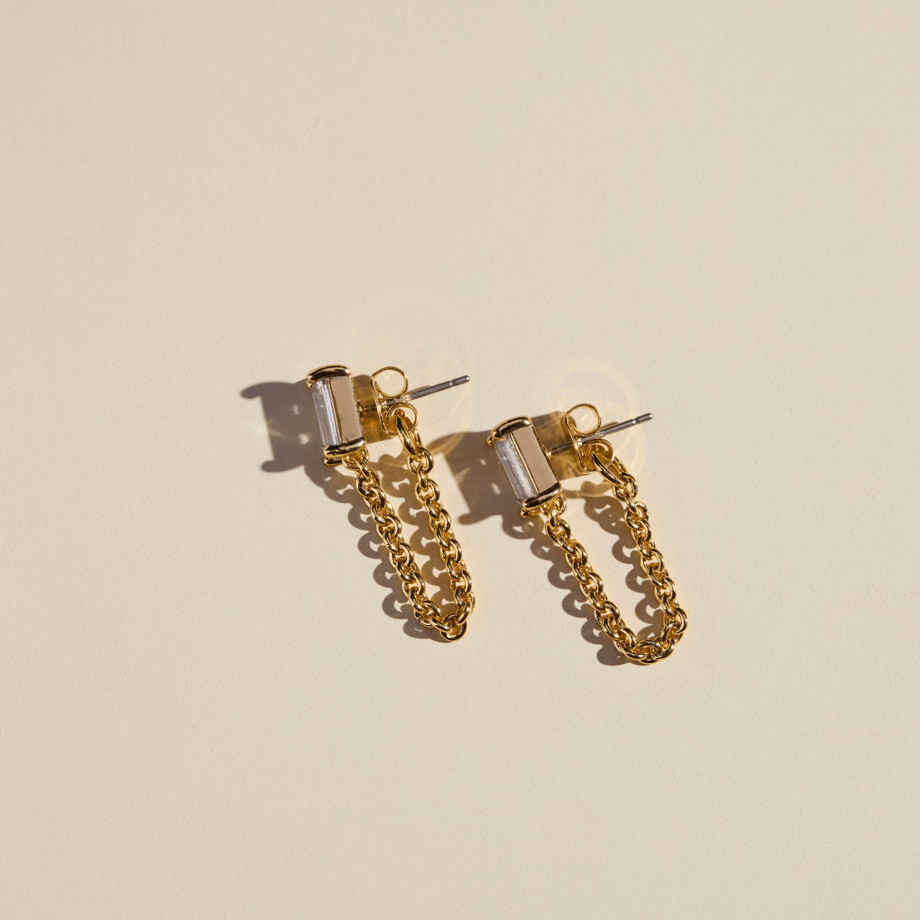 Nickel and Suede - Wholesale Dangle Earrings - Classic Baguette Chain Drop Studs