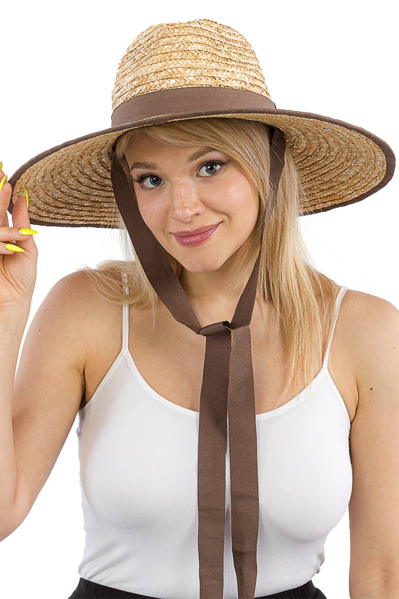 Cap Zone - Wholesale Straw Hat - Women's - Grosgrain Chin Strap Wide Brim Wheat Straw Lifeguard Hat2