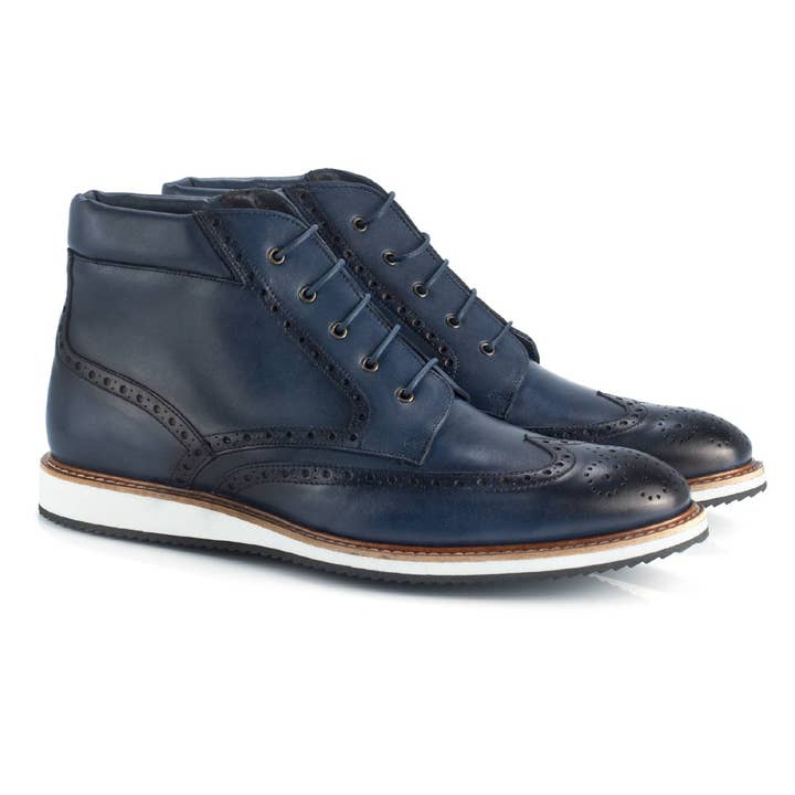 Cr-22043-Marino blauwe leren enkellaarzen voor wholesale door Caramelo Shoes