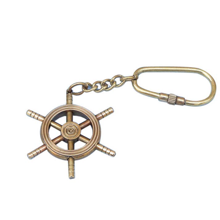 Hampton Nautical - Wholesale Keychain – Unisex - Solid Brass/Copper Ship Wheel Key Chain 5"