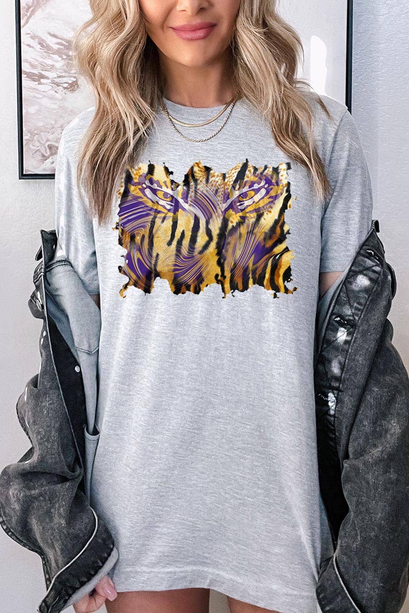 COLORBEAR - Wholesale Screen Printed T-Shirt - Women's - TIGER,LSU,FOOTBALL UNISEX SHORT SLEEVE,GRAPHIC TEE,GRAPHIC1