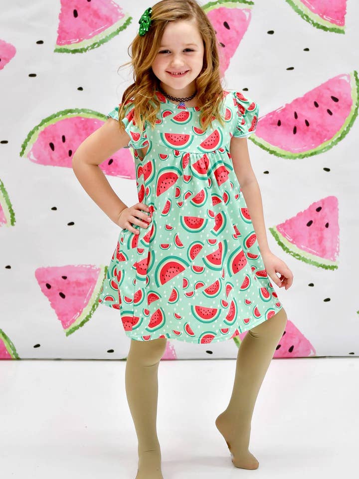 Watermelon Milk Silk Flutter Dress for wholesale by Great Lakes Kids Apparel