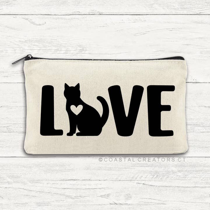 Cat Love Multi-Purpose Canvas Zipper Storage Pouch Bag for wholesale by Coastal Creators of Connecticut