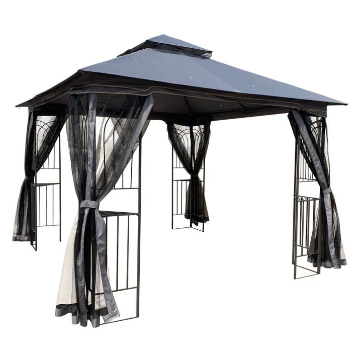 Gray Outdoor Patio Gazebo with Ventilated Roof & Mosquito Net for wholesale on Faire5