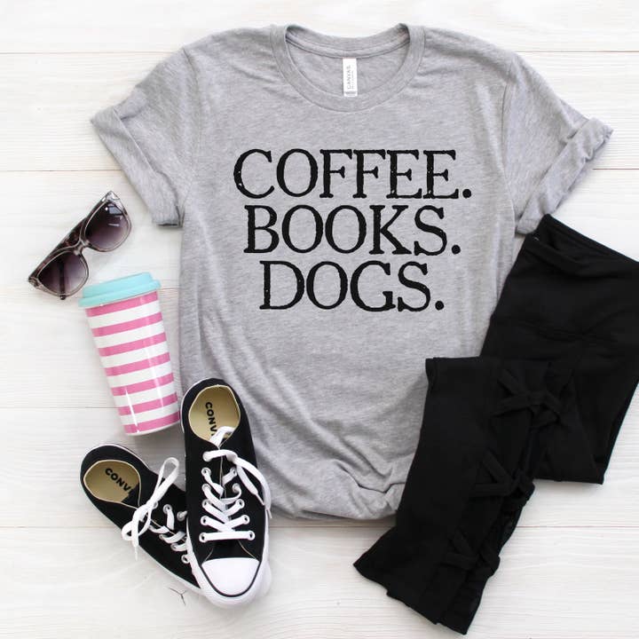 Coffee Books Dogs Tshirt for wholesale by Joyful Moose