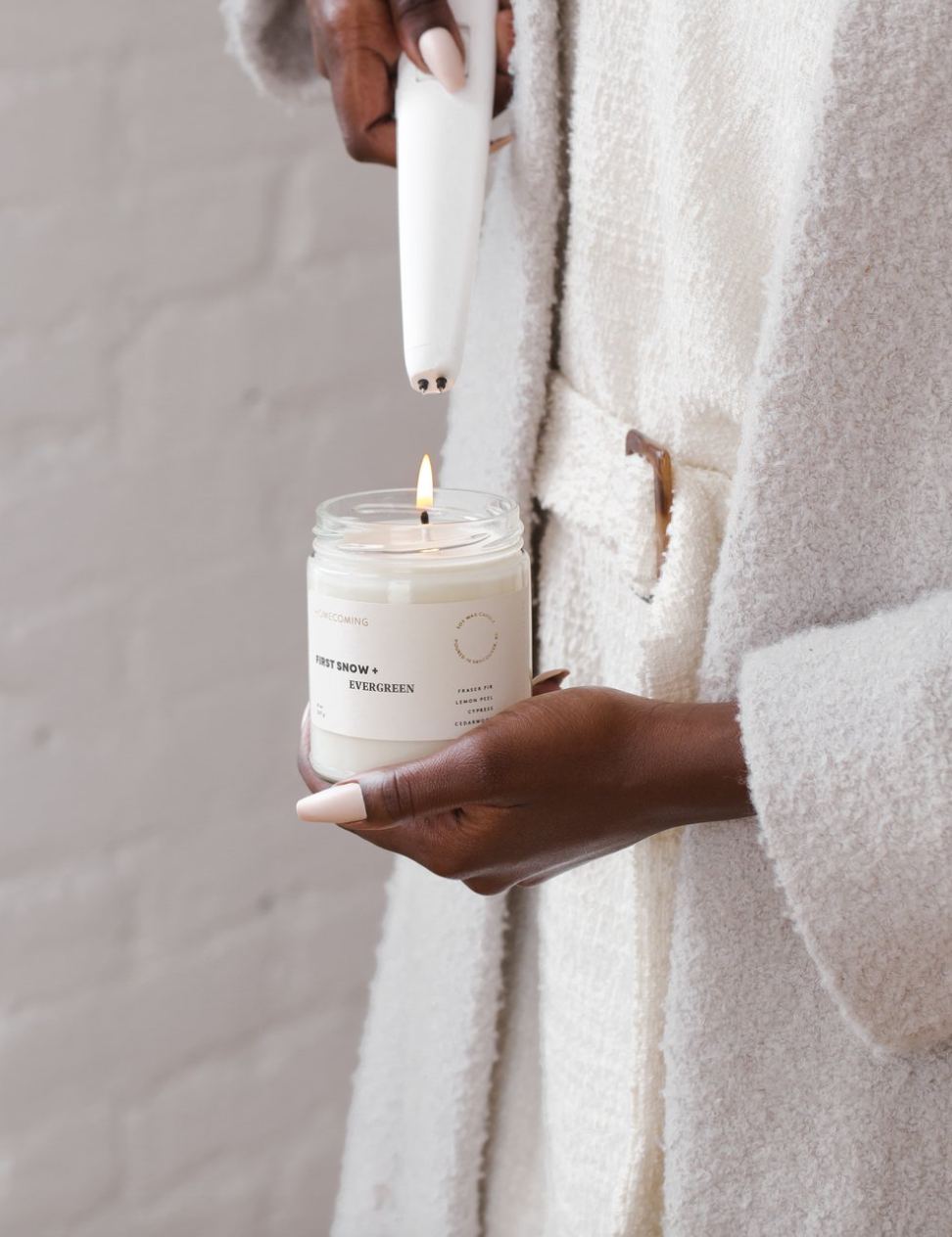 Homecoming – Engroshandel Glaslys – First Snow + Evergreen Soy Wax Stearinlys1