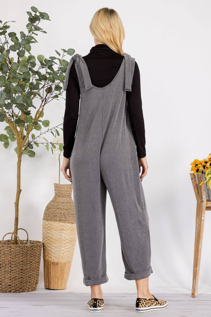 Celeste Clothing – Großhandel Jumpsuit – Damen – Plus-Size verstellbarer Rippen-Overall mit Fronttaschen - CP4387344