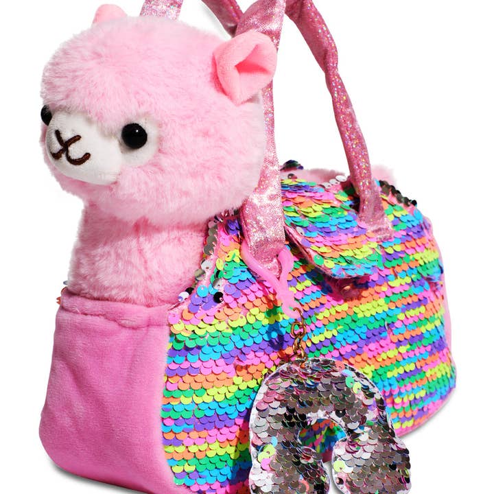 AYK Brand - Wholesale Stuffed/Plush Toy - Kids & Baby - Little Jupiter Pet Plush Set with Bag - Pink Llama with Rainbow Bag