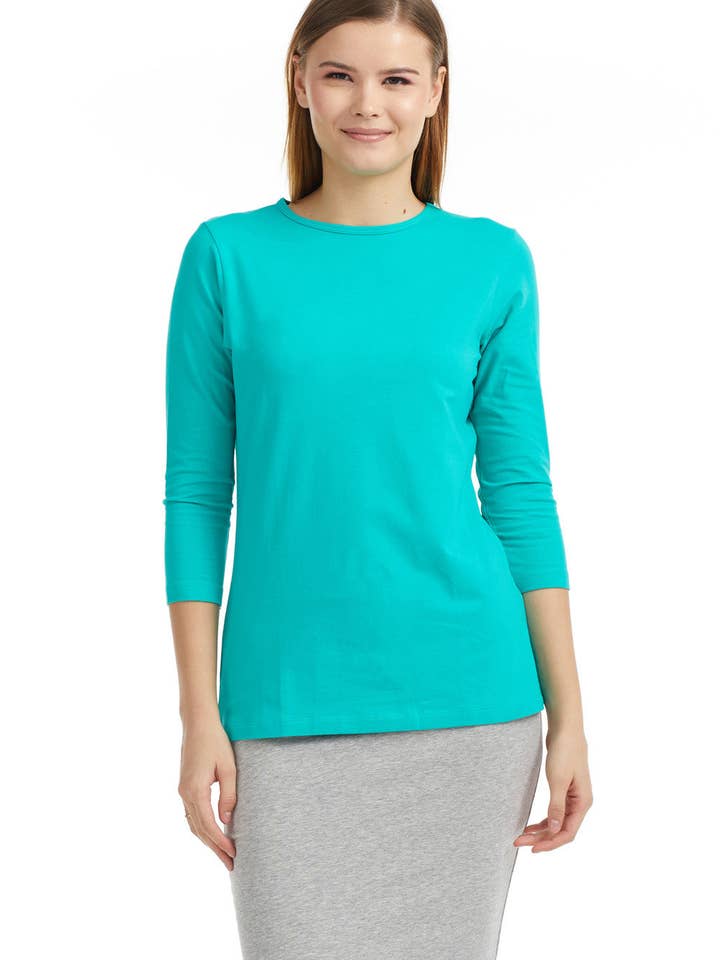 3/4 Sleeve Relaxed Fit Crewneck T-Shirt EX801136 for wholesale by Esteez LLC