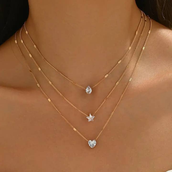 Elegant Multi-Layer Necklace – Star Heart & Teardrop Rhinestone Jewelry for Casual & Party Wear for wholesale by Huis Van Merken
