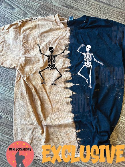 Merlscreations LLC – wholesale T-shirts med screentryck – Unisex – Dans Skelett Halvblekmedel T-shirt0