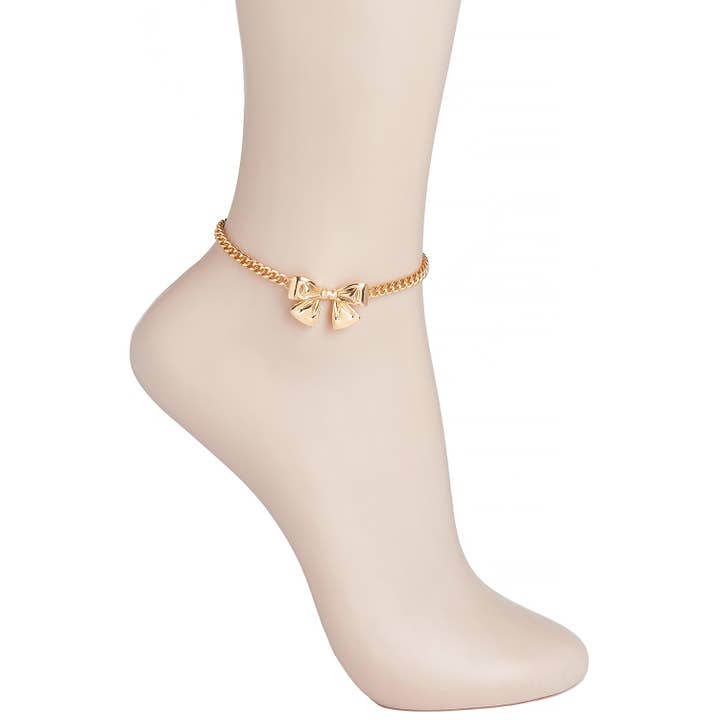 BOW CHARM CHAIN ANKLET for wholesale by Girly