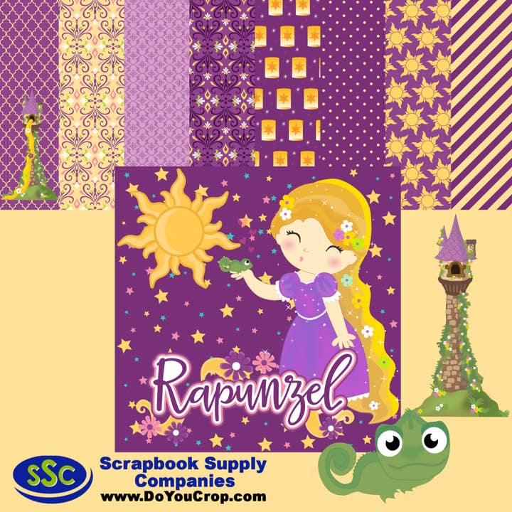 Rapunzel 12 x 12 Scrapbook Paper Pack & Embellishment Kit - 3 Kits for wholesale by SSC Wholesale