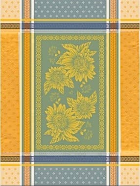 5TJ-French Jacquard Tea Towel-- Sunflowers Blue-Yellow   for wholesale by Mierco European Linens