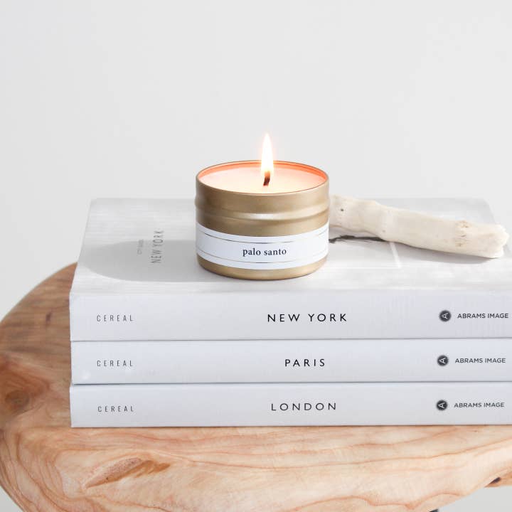 Candlefolk - Wholesale Travel Candles - Palo Santo - 4 oz Gold Travel Candle1