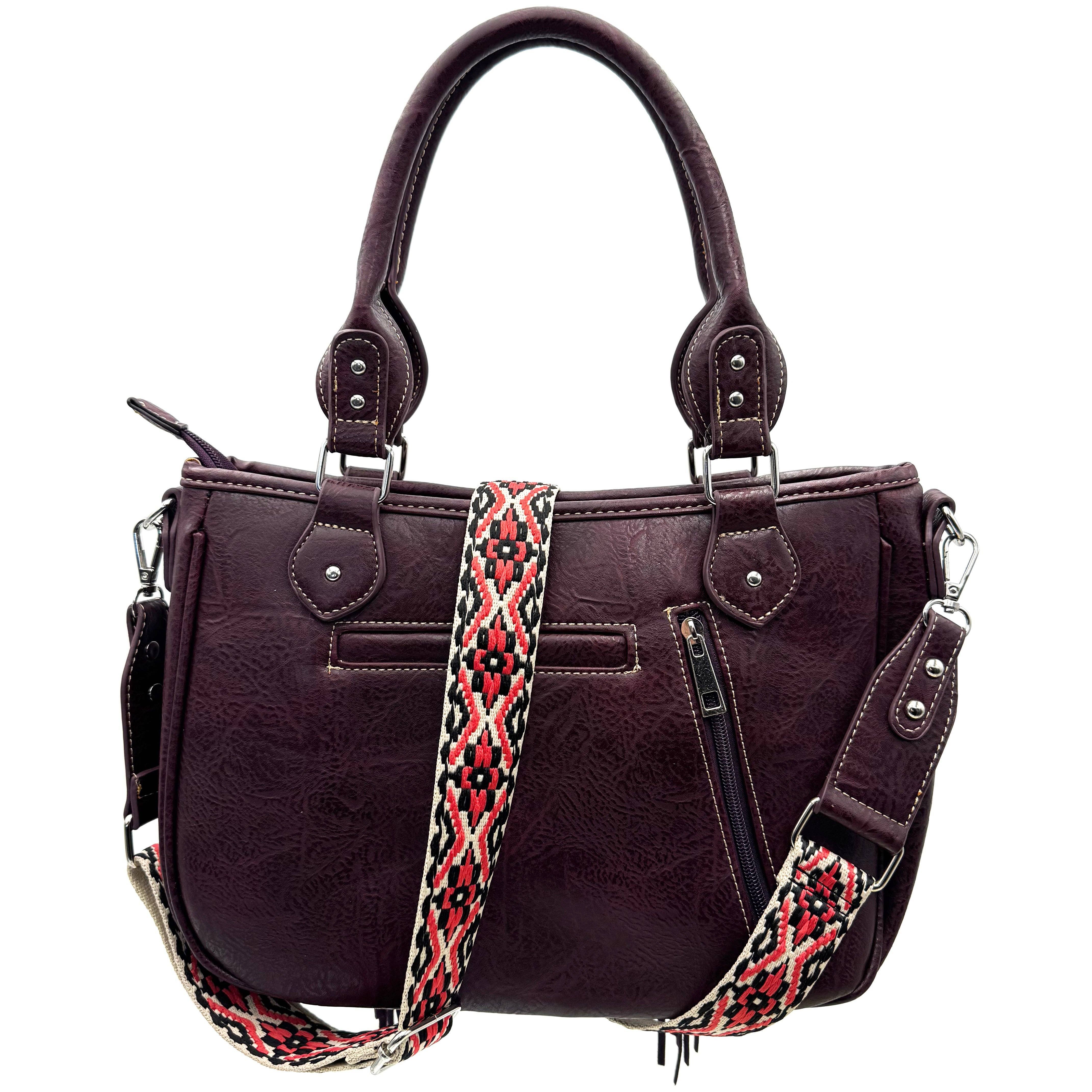 Lunar Deer – Engroshandel Skuldertaske – til kvinder – Aztekisk stammeprint frynse vestlig håndtaske pung13