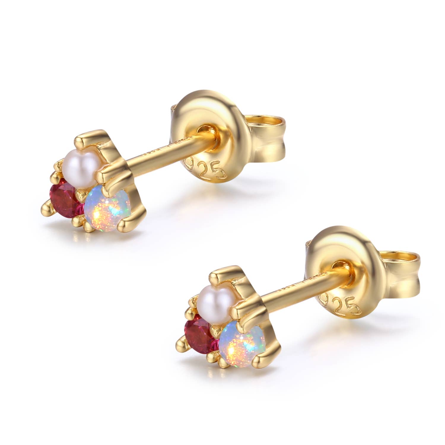 Azura Jewelry – Engroshandel Ørestikkere – Opal Pink Turmalin Pearl Trio Øreringe Studs4