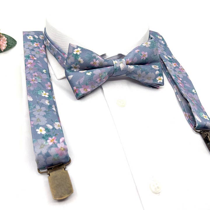 JFMaccessories - Wholesale Bow Tie - Men's - Floral Purple Lilac Bow Tie, Floral Lilac Suspenders, Suspender Bowtie, Wedding Floral Suspenders, Groomsmen Suspenders, Ring bearer outfit