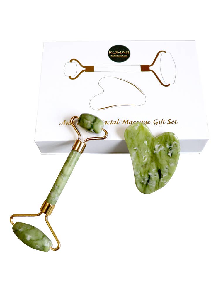 Natuurlijke jade stenen roller en Gua Sha gezichtsmassage geschenkset voor wholesale door KOHAR NATURALS
