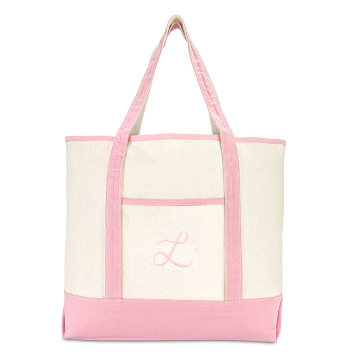 Dalix - Wholesale Tote Bag - Women's - DALIX Monogram Tote Bag Womens Open Top Pink Letter A-Z37