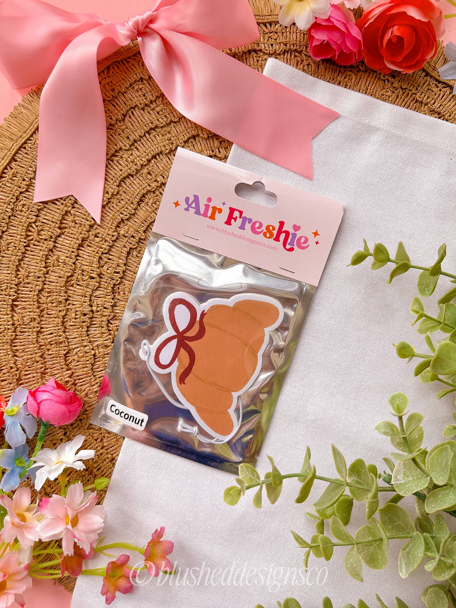 BlushedDesigns Co. – wholesale Car Freshener - Women’s – Coquette Croissant Air Freshener (Coconut Scent)