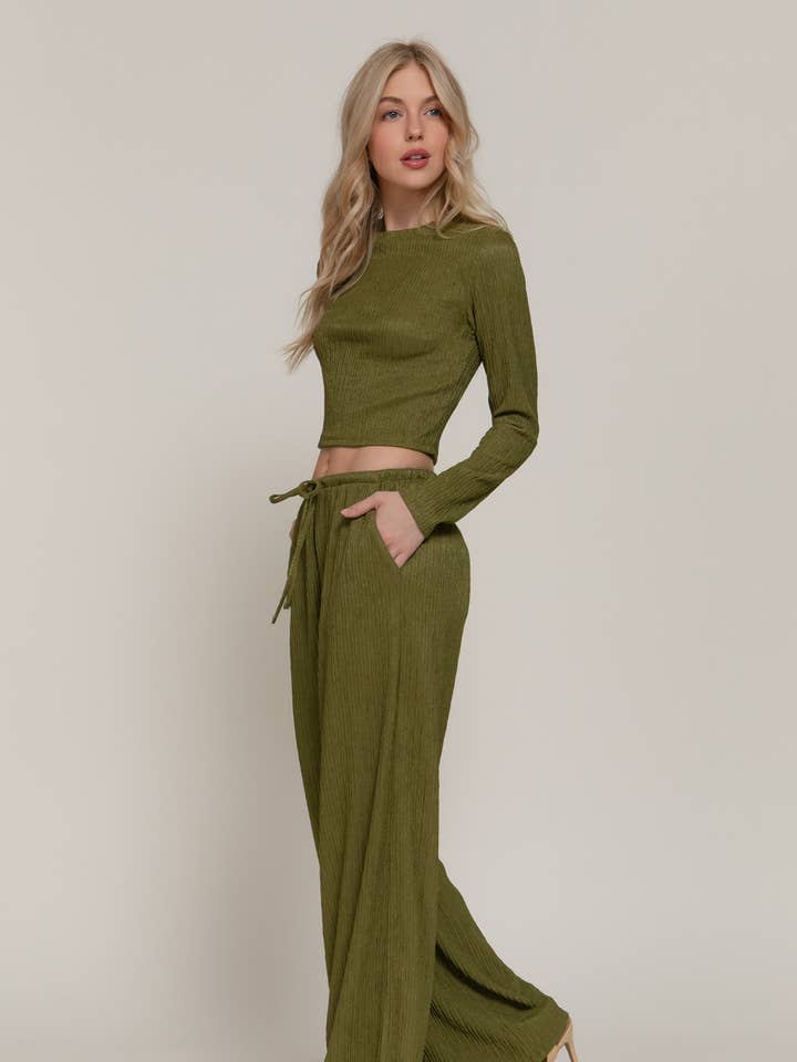 Active Basic | Active USA - Wholesale Top & Pant Set (NOT Loungewear) - Women's - Long Sleeve Crew Neck Top & Waist Tie Long Pants Set12