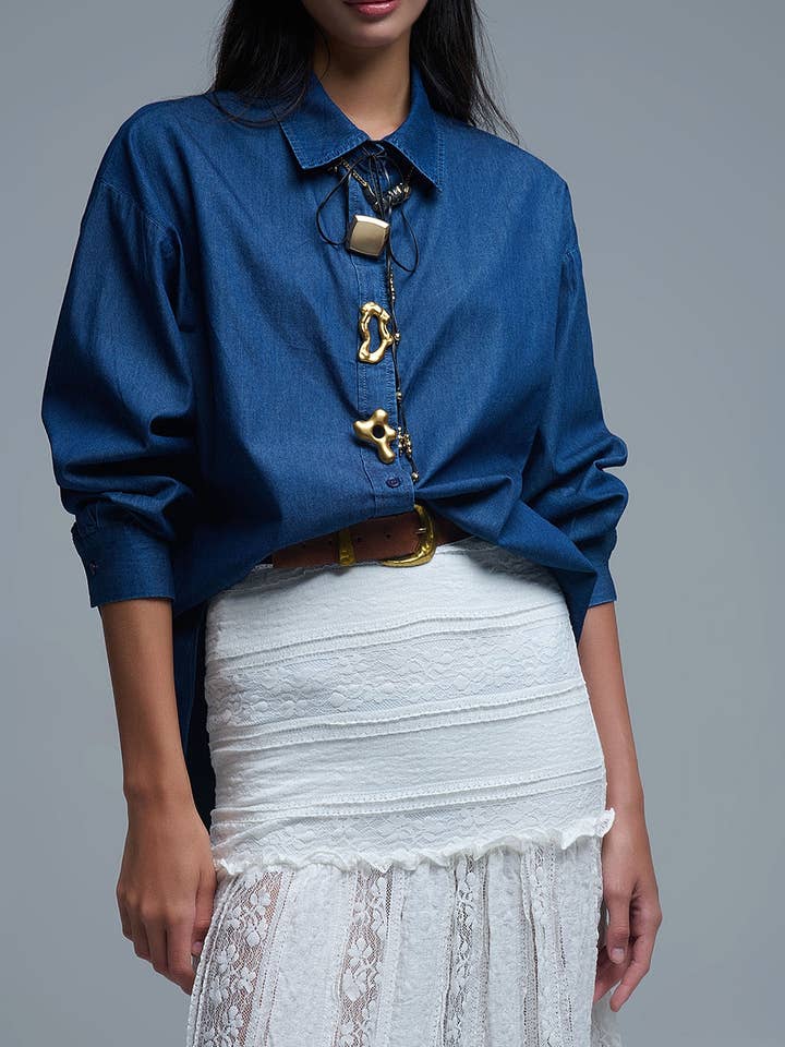 BLUE Relaxed Denim Shirt With Gold Abstract Buttons for wholesale on Faire4
