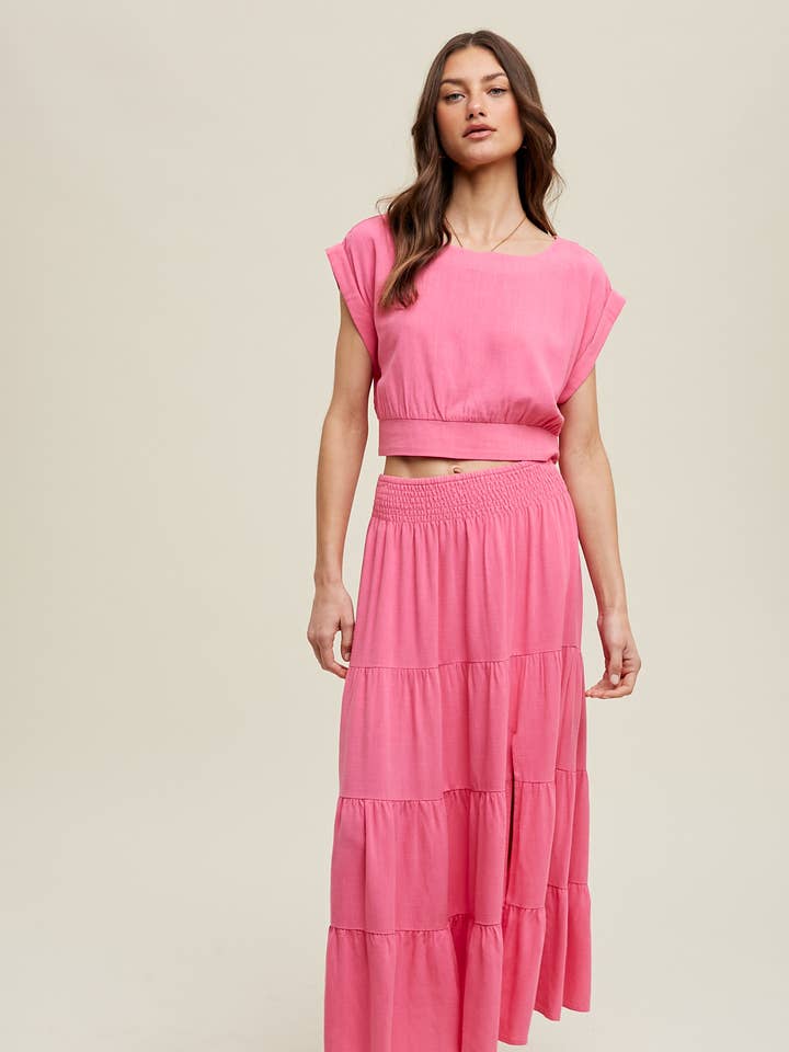 ZWEITEILIGES SET AUS LEINENTOP UND ROCK/WL23-8062 für den Großhandel von Wishlist Apparel