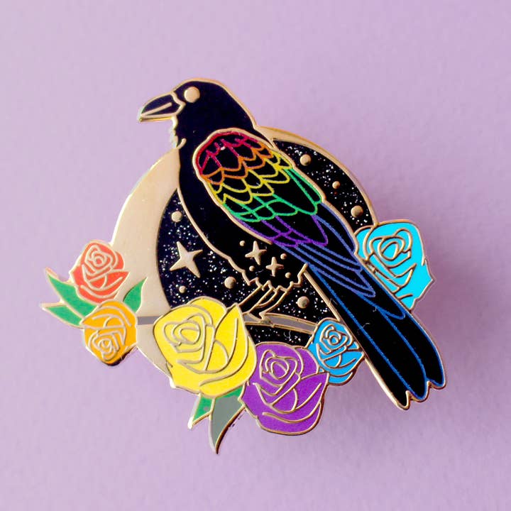 Rainbow Raven Enamel Pin for wholesale by Glitter Punk