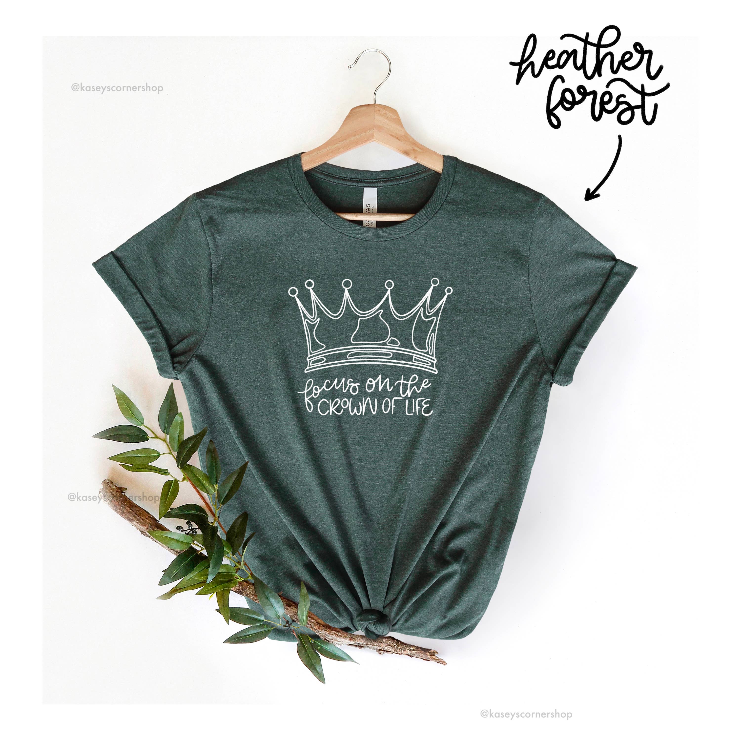 Common Grace Print Shop - Wholesale Screen Printed T-Shirt - Women's - Focus on the Crown Christian Apparel, Short Sleeve Tee1