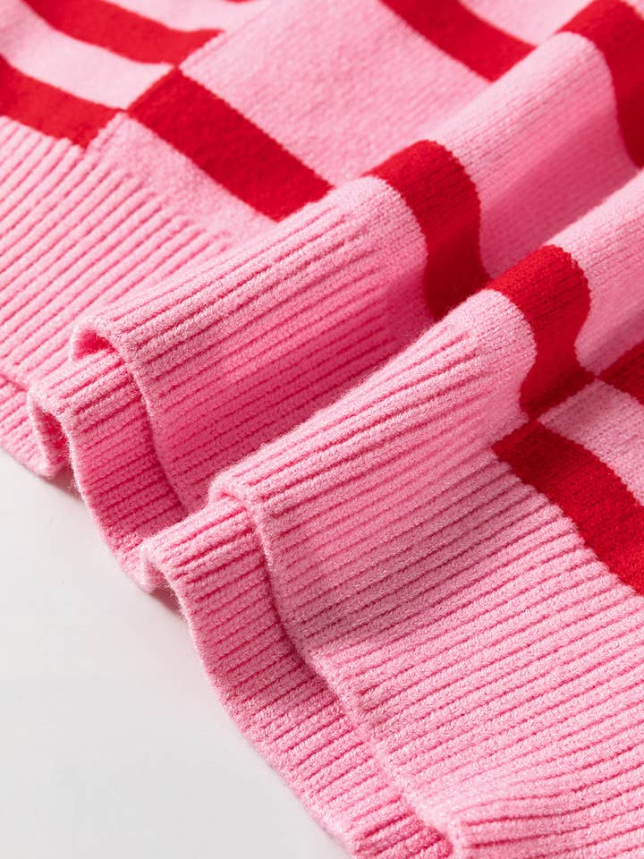 Pink Stripe Madison Shoulder Ribbed Trim Sweater for wholesale on Faire4