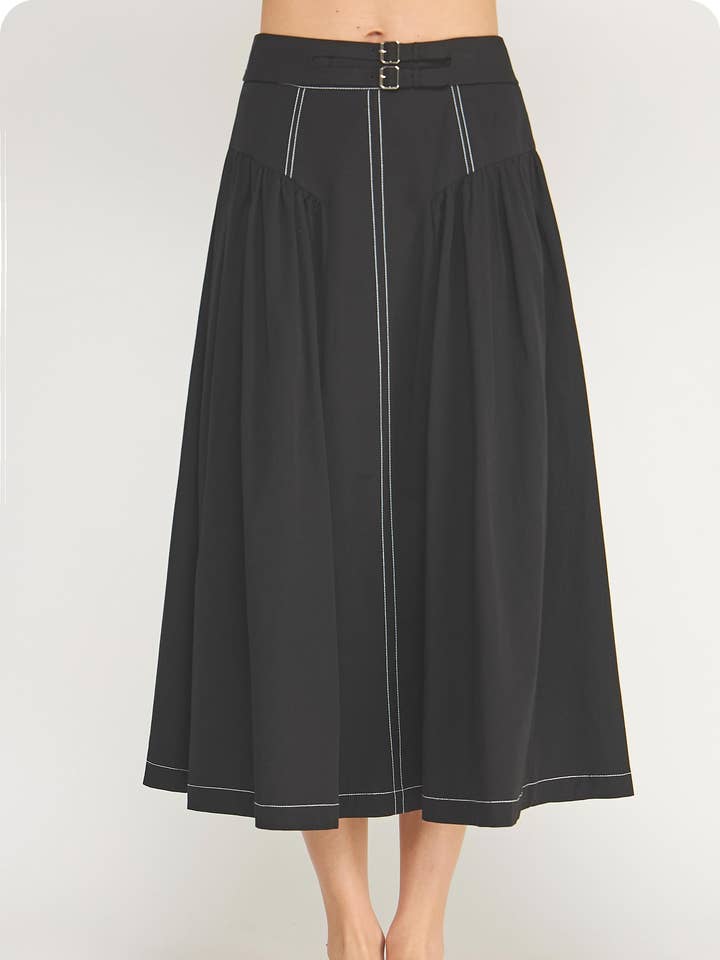 Top-stitch Buckle Detail Poplin Midi Skirt for wholesale by Strut & Bolt