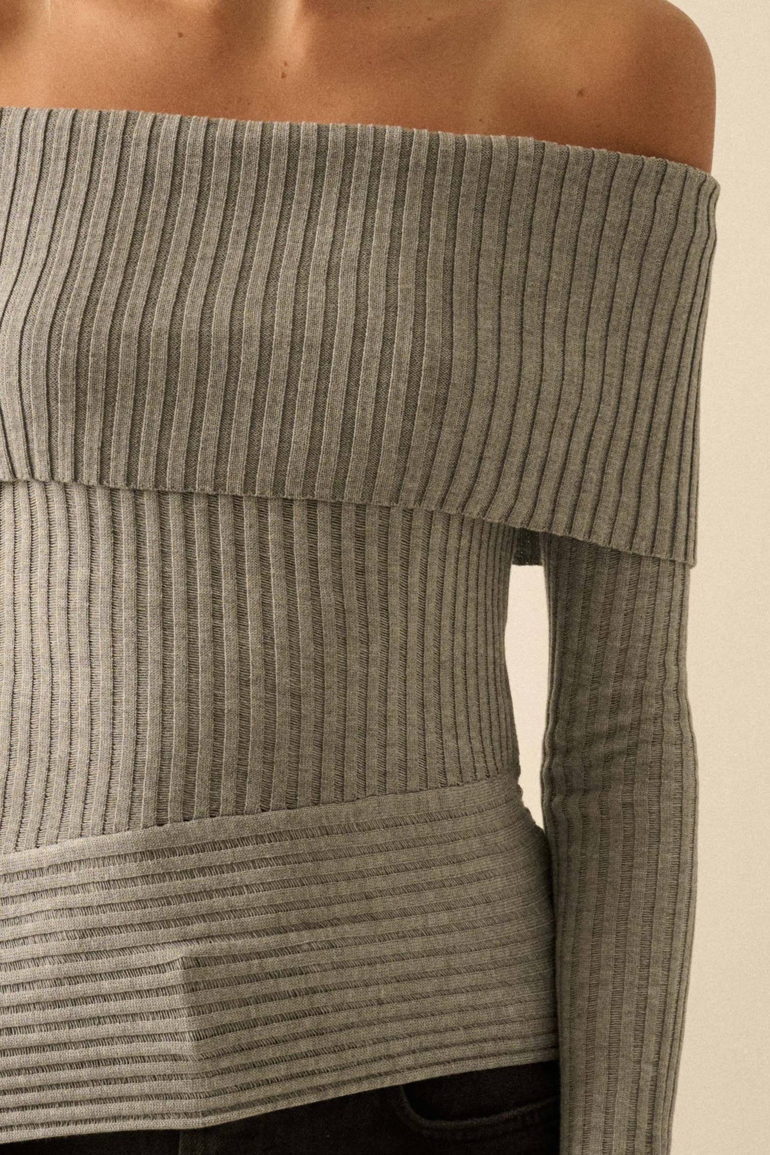 Promesa USA - Wholesale Knit Sweater - Women's - Sheer Rib-Knit Off-Shoulder Foldover Sweater7