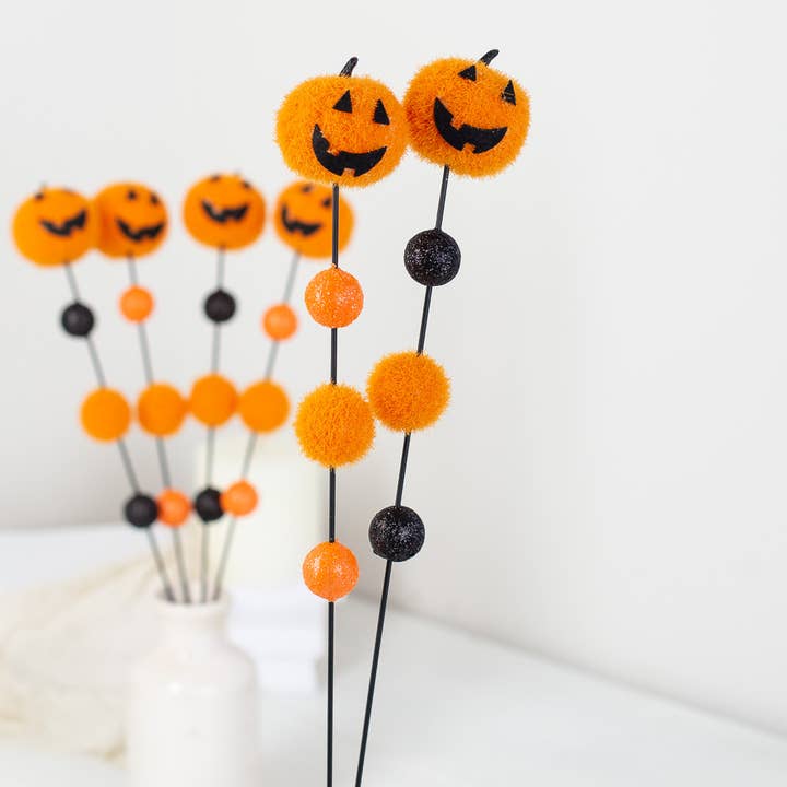 Pack of 6 Halloween Jack O' Lantern Stems for wholesale by Factory Direct Craft