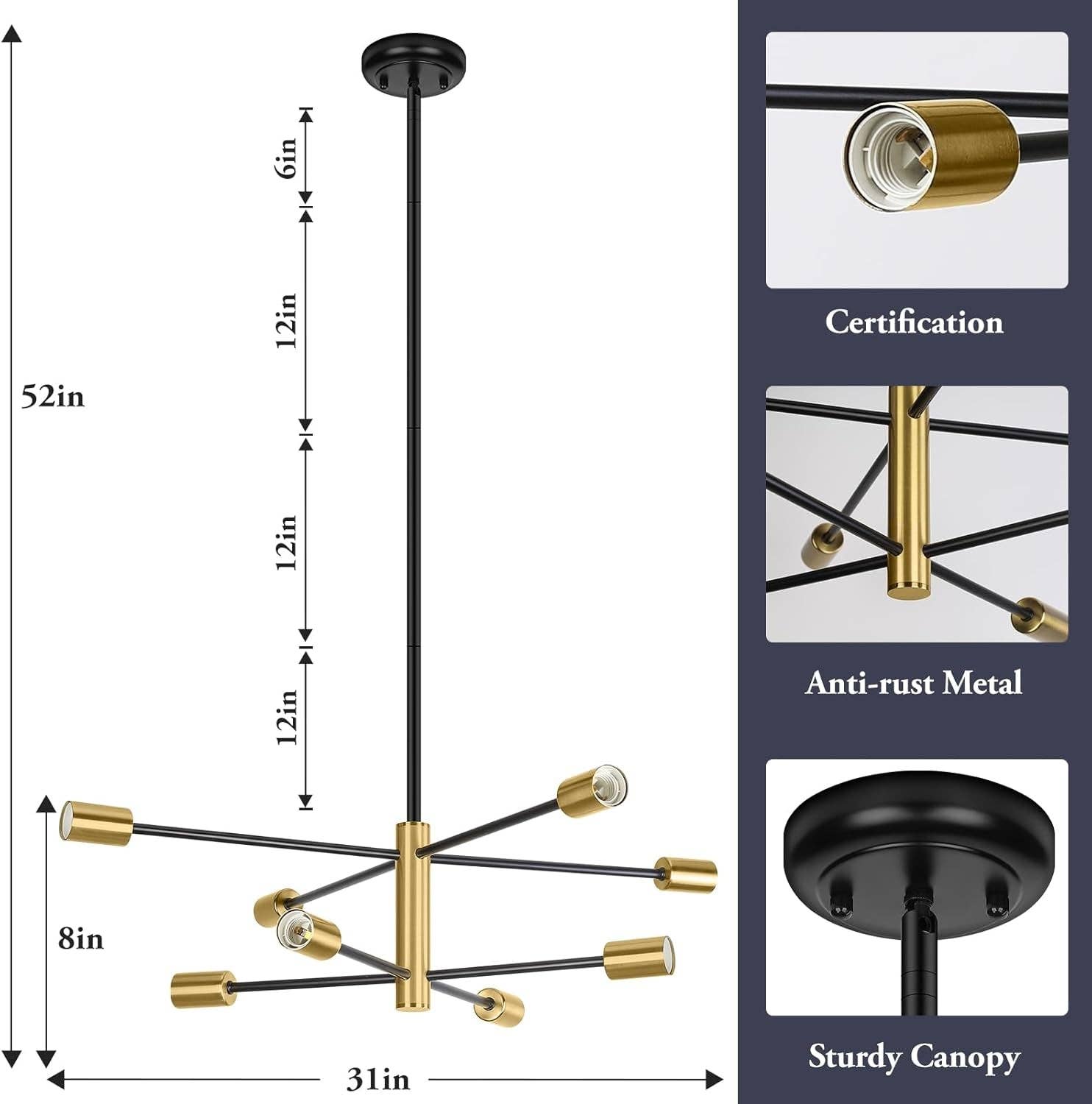 Eight Light Modern Sputnik Chandelier Black And Gold for wholesale on Faire5