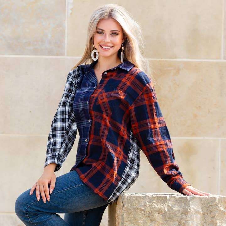 Multi Plaid Long Sleeve Top for wholesale by Your Fashion Wholesale