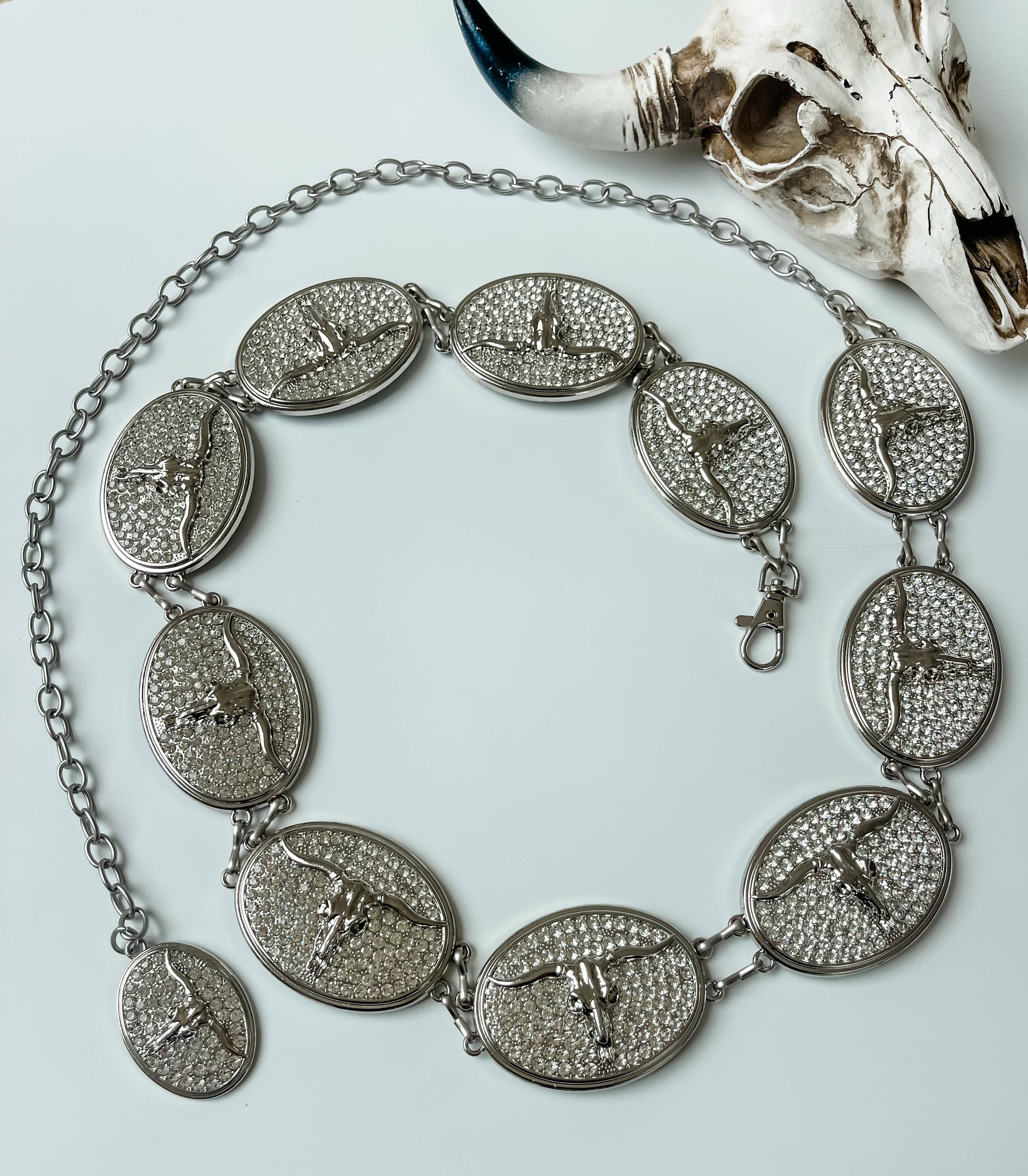 Boho Ranch Shop - Wholesale Belt - Women's - Bling Longhorn Steer Statement Western Chain Belt2